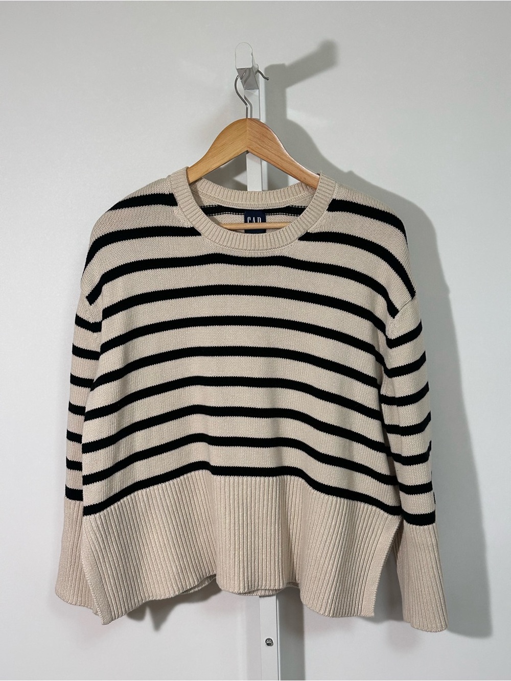 GAP 100% Cotton Striped Oversized Crewneck Sweater Medium Coastal Preppy